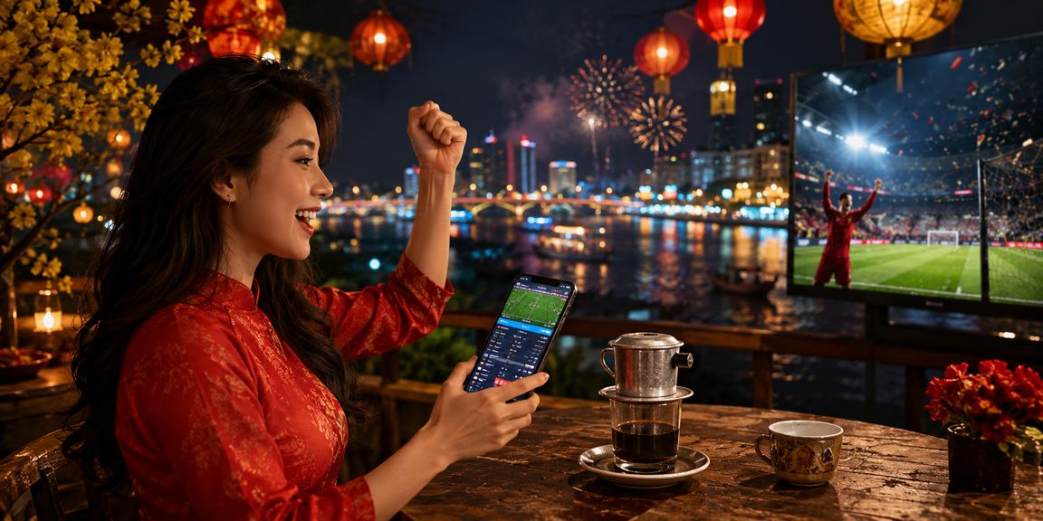 Người chơi cá cược thể thao tại quán cà phê vùng đồng bằng Mekong với điện thoại
